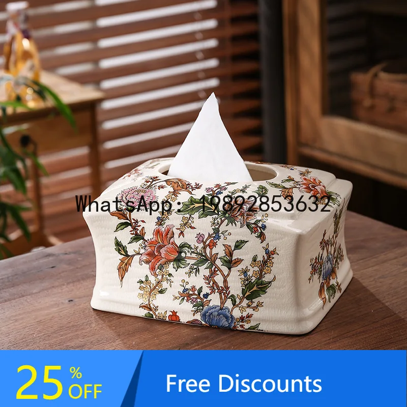 

YFY American Retro Ceramic Tissue Box Decorative Ornament European Palace Style Tissue Dispenser for Living Room and Tea Room
