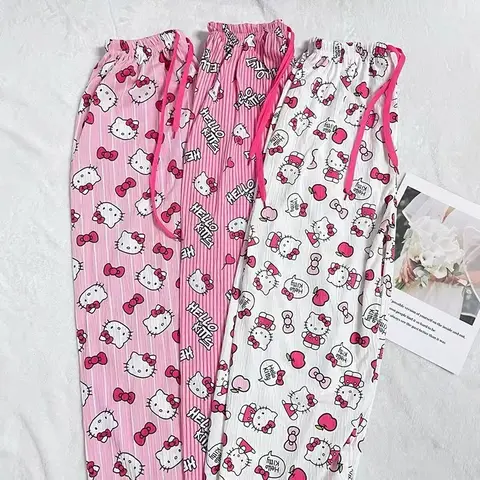 Hello Kitty Pajama Pants Anime Cartoon Sanrio Home Pants Couple Home Sleepwear Trousers Leisure Home Clothing