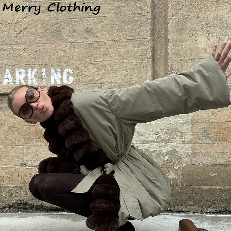 

Модное лоскутное пальто с воротником из искусственного меха, повседневное однотонное пальто с завязками на шнуровке, свободные куртки с длинными рукавами, верхняя одежда 2026, новые женские зимние пальто