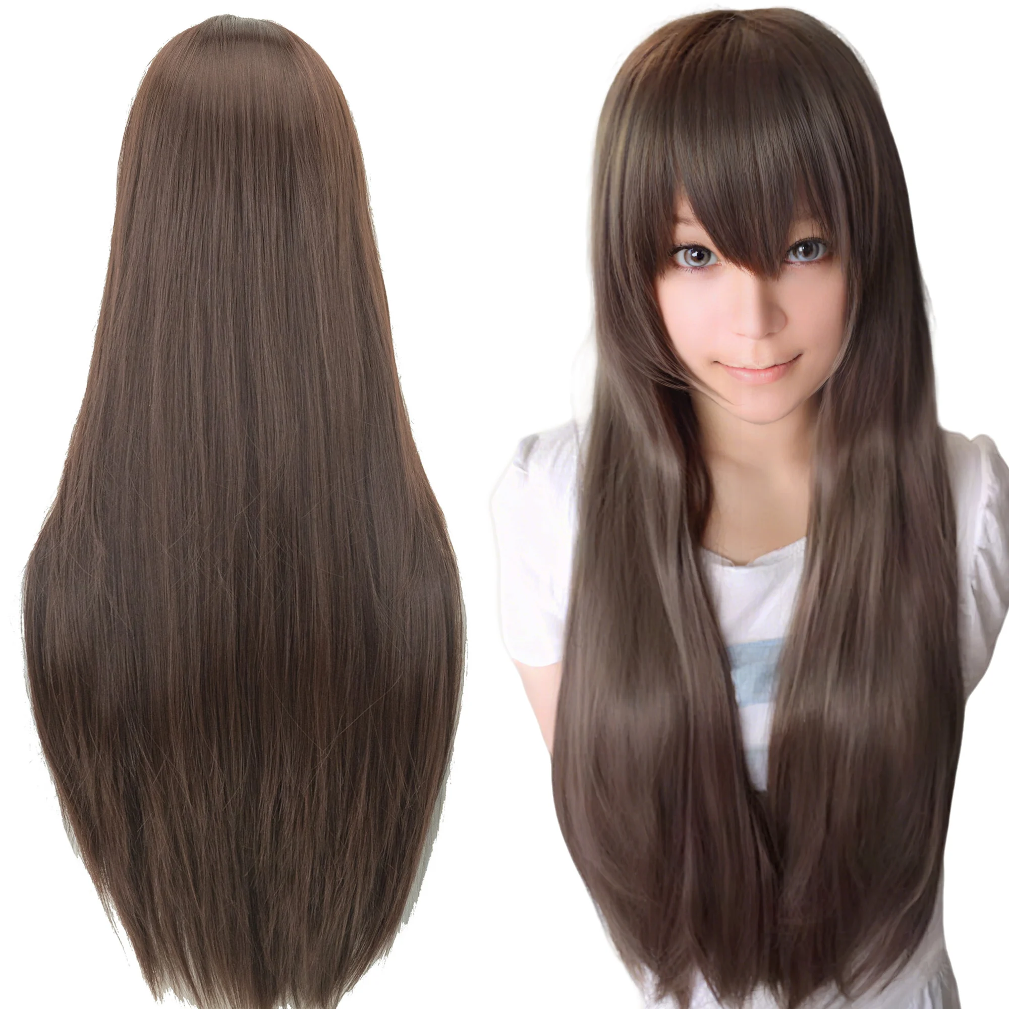 Synthetisches Haar, braun, lange Cosplay-Perücken, gerade Perücke, Chitanda Eru, Anime-Haarteile, Kostüm-Perücke