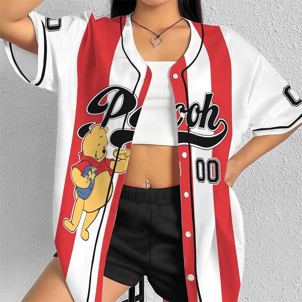 

Summer New Disney Winnie the Pooh Baseball Uniform Casual Fashion Button Street Custom Men and Women Baseball Uniform