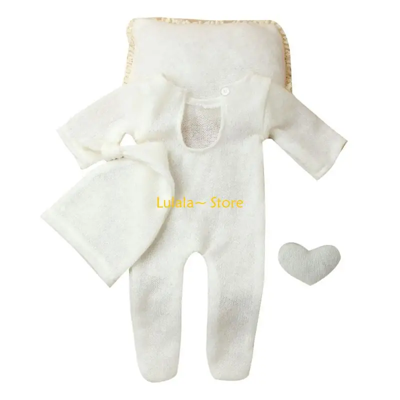 Y4QA Baby Photo Hat Footed Jumpsuits Knitting Bodysuit Newborn Photography Furniture view 4