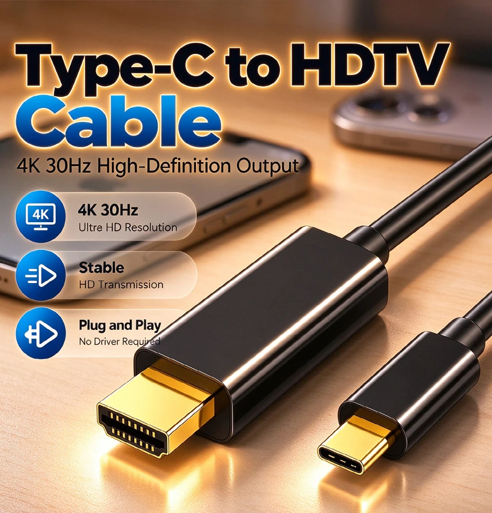 DOONJIEY Type-c to HDMI-compatible Cable 4K60hz High-Definition Co-screen Cable ABS 4K for Monitor MAC iPad pro MacBook air