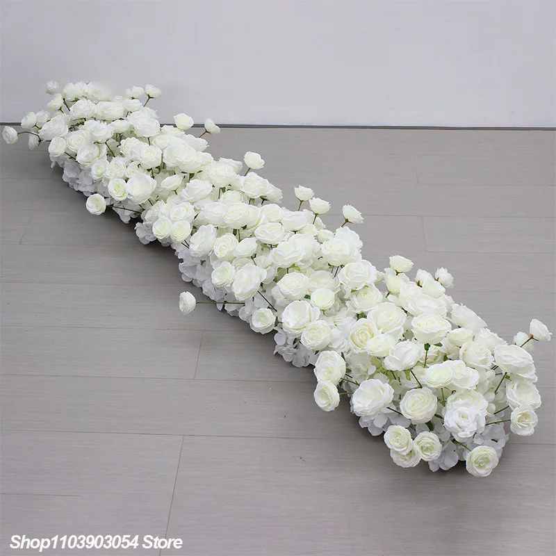 Künstliche weiße Rosen-Hortensien-Blumenreihe, langer Tischläufer, Hochzeits-Hintergrunddekoration, Blumenarrangement, Party-Requisiten, Tischdekoration – Detail 3