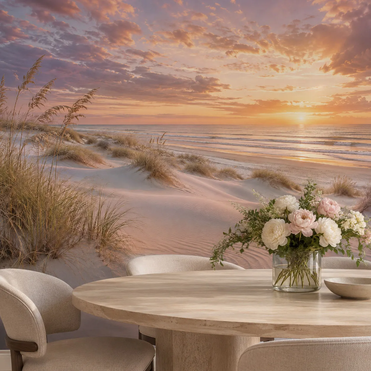 Coastal Beach Sunset Wall Mural Wallpaper Sand Dunes Seaside Landscape Living Room Bedroom Home Non Self Adhesive Paste Required