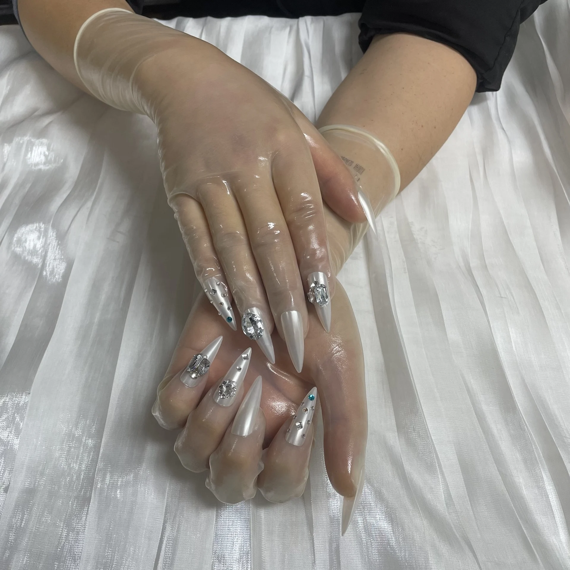 Women's Oil Shiny Transparent Super Thin Latex Zentai Glove Fetish Crossdress Men's Sheer Cosplay Kigurumi Long Nails Gloves