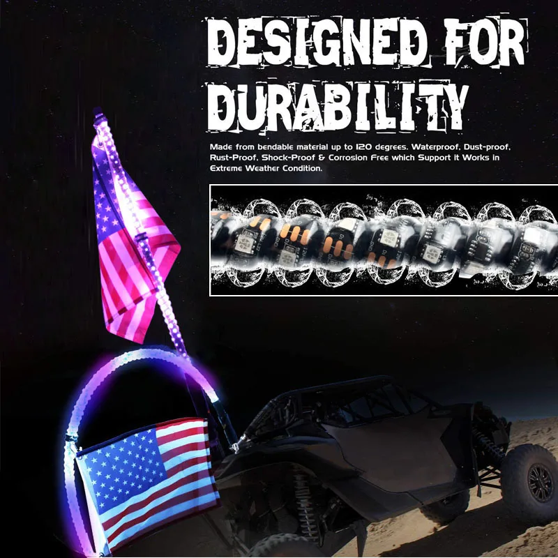 Remote  Control RGB Antennas Whips Lamp Accessories 360 Degree Spiral LED Whip Lights for UTV Off-Road Vehicle ATV