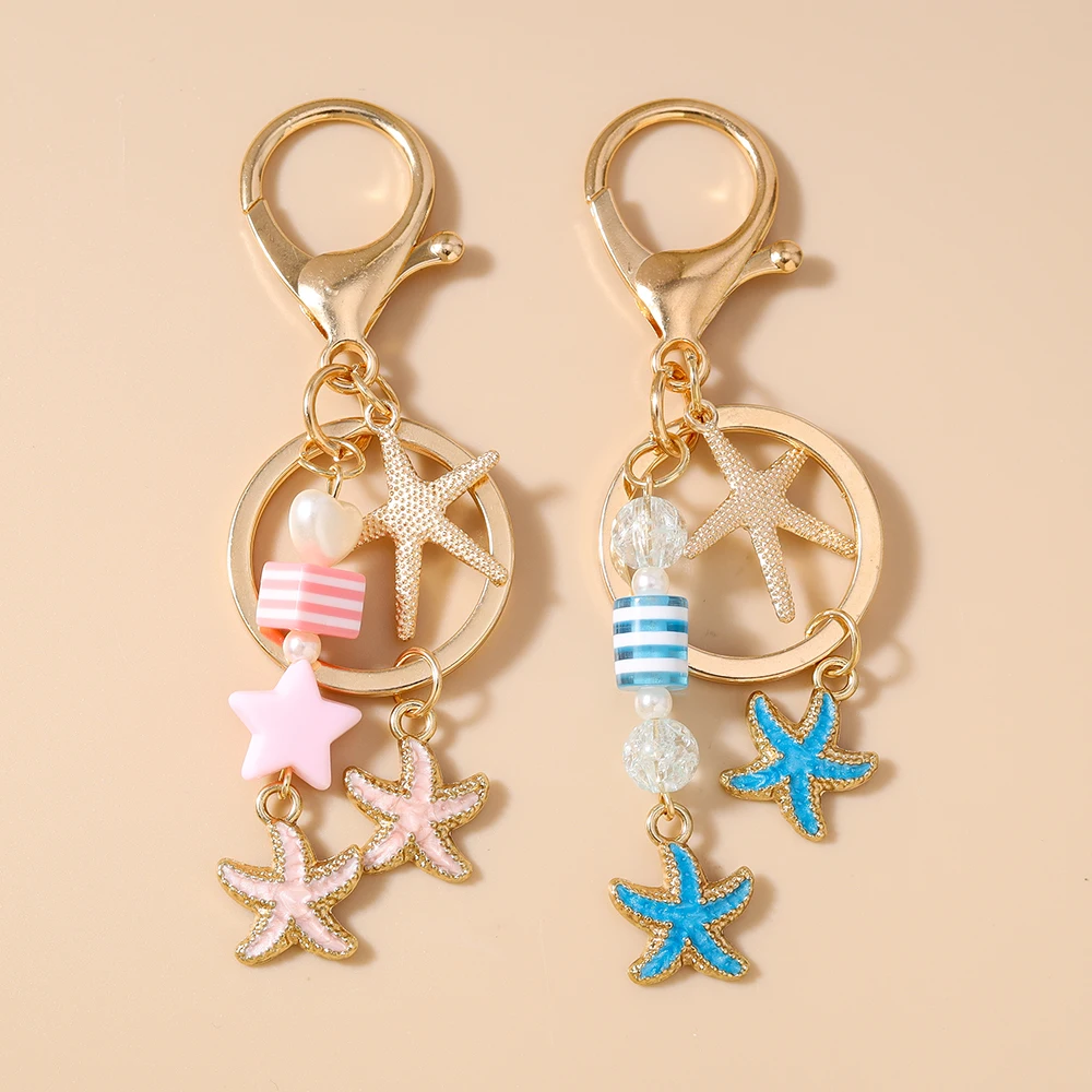 

Cute Enamel Starfish Key Chain Women Girls Key Ring Pendants for Handbag Decor DIY Key Holder Jewelry Gift