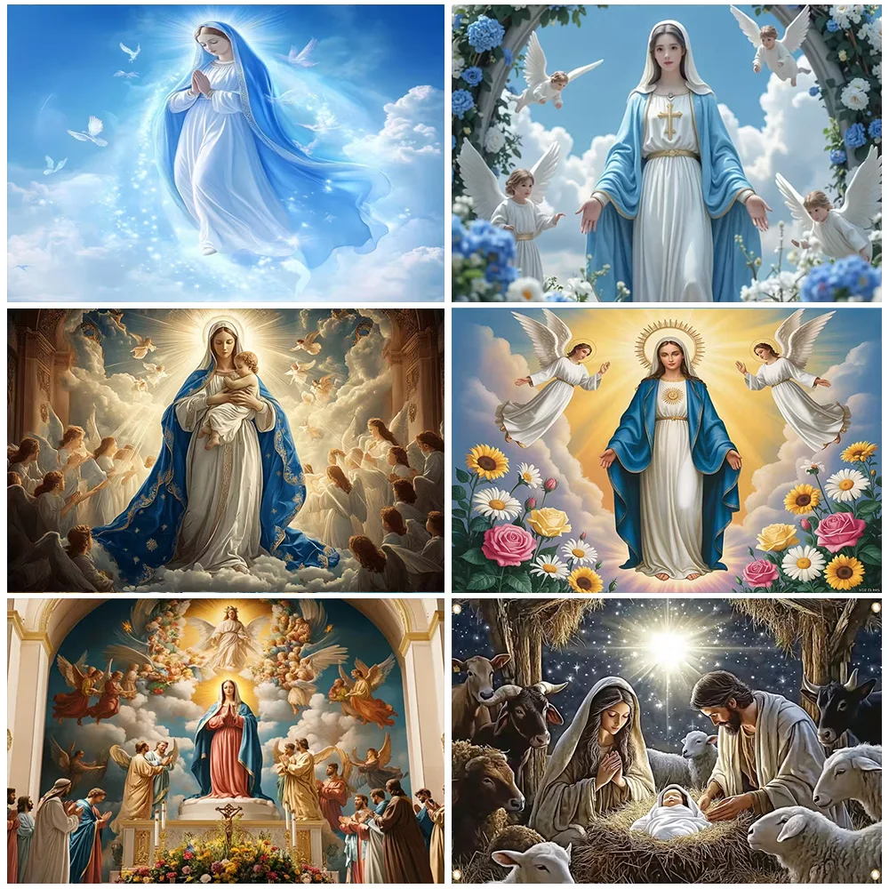 

Contemporary Mother Mary & Jesus Tapestry Vintage Virgin Mary Backdrop Christian Faith Poster Home Wall Hanging Room Decorations