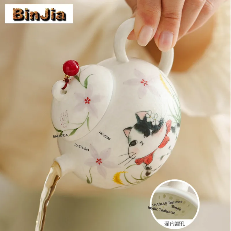 150ml Hand-painted Cat Teapot Elegant Tea Infuser Pot Household Tea Making Kettle With Ball Hole Flower Tea Tea Ceremony Craft