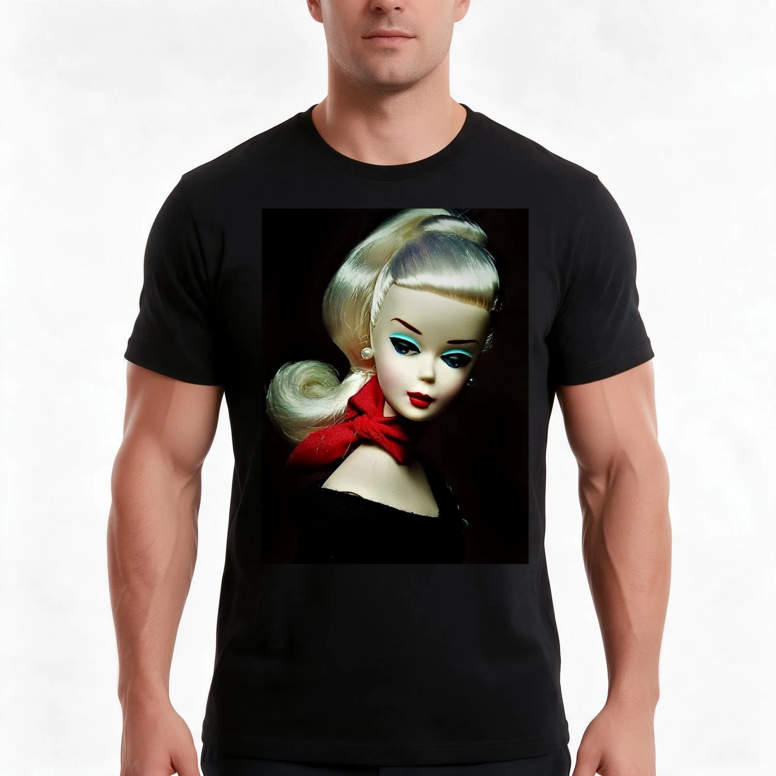 60s digital artdiva doll vintage print mask postermysticladyart T-Shirt, Summer Casual Cotton Tee, Oversized Streetwear Tops