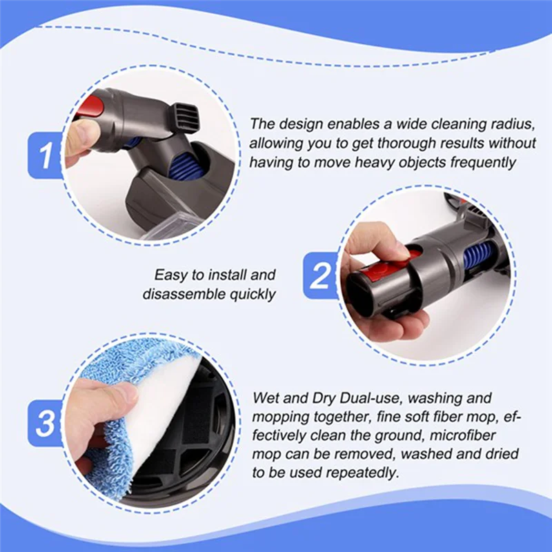

A65T-For Dyson V15 V7 V8 V10 V11 Dry& Wet Mop Cleaning Head Vacuum Attachment Electric Mop Head With Detachable Water Tank
