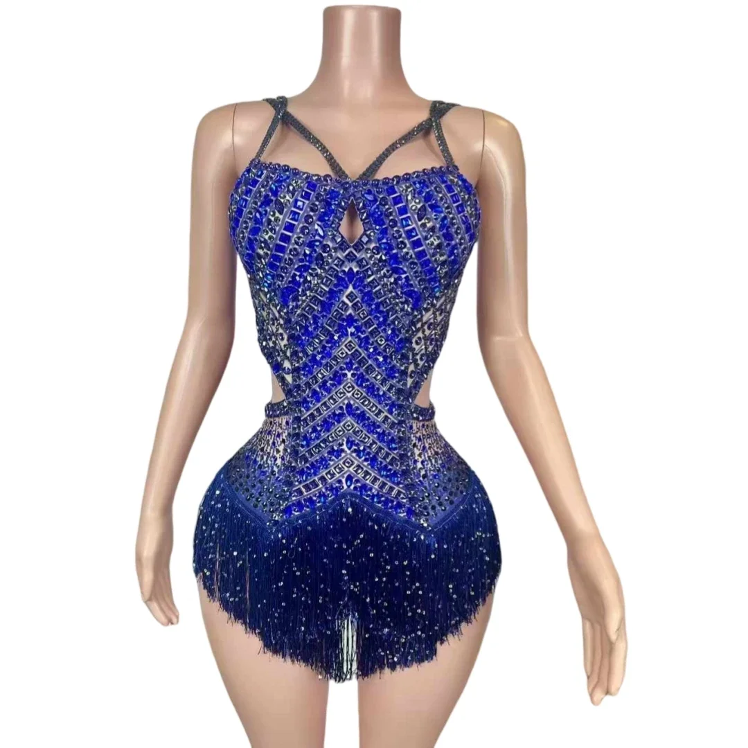 

Women Sexy Backless Birthday Queen Luxury Rhinestone Dance Bodysuits Night Clubwear Performance Outfits