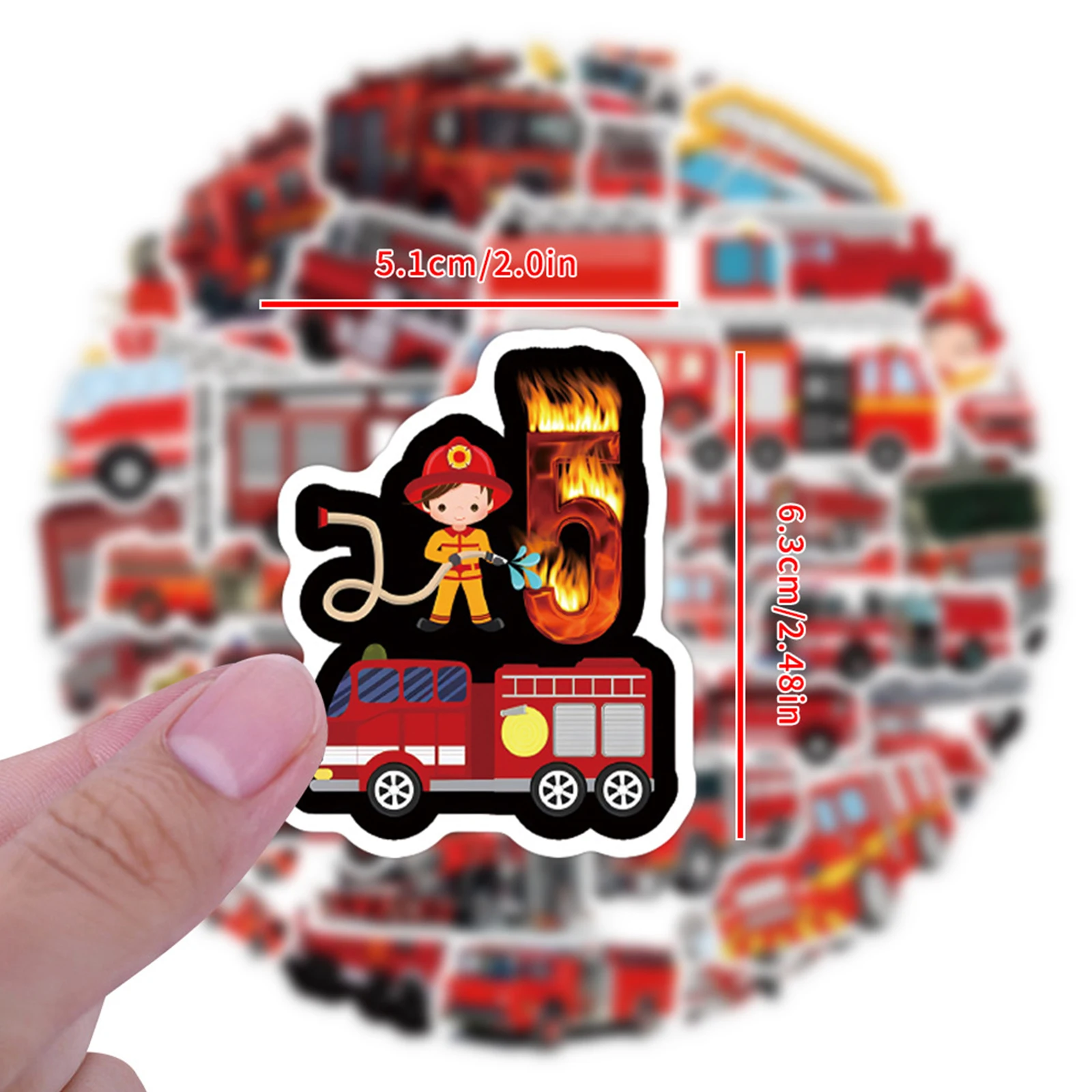 10/30/55PCS Cartoon Fire Truck Creative Stickers Graffiti Decoration Suitcase Water Cup Laptop Guitar Crapbook Waterproof Decal