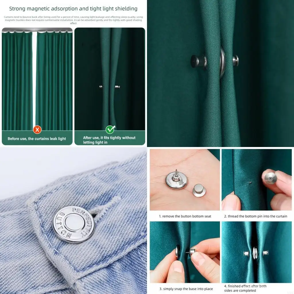 Metal Curtain Fastening Magnets Prevent Fabric Easy Install Remove For Camping Home Light Blocking X3UC