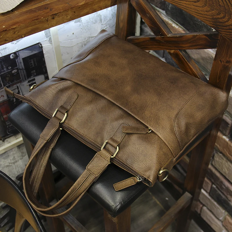 Tas Kerja Kasual Vintage Pria: Tas Selempang Horizontal, Tas Dokumen Laptop dengan Tali Bahu