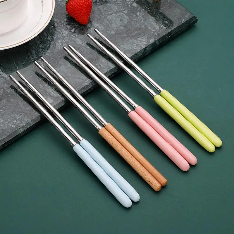 Heat Resistant Cerc Handle Spliced Anti Slip Chopstis Stainl Steel 304 Handmade Dining Utensils Wood Handle Chopstis