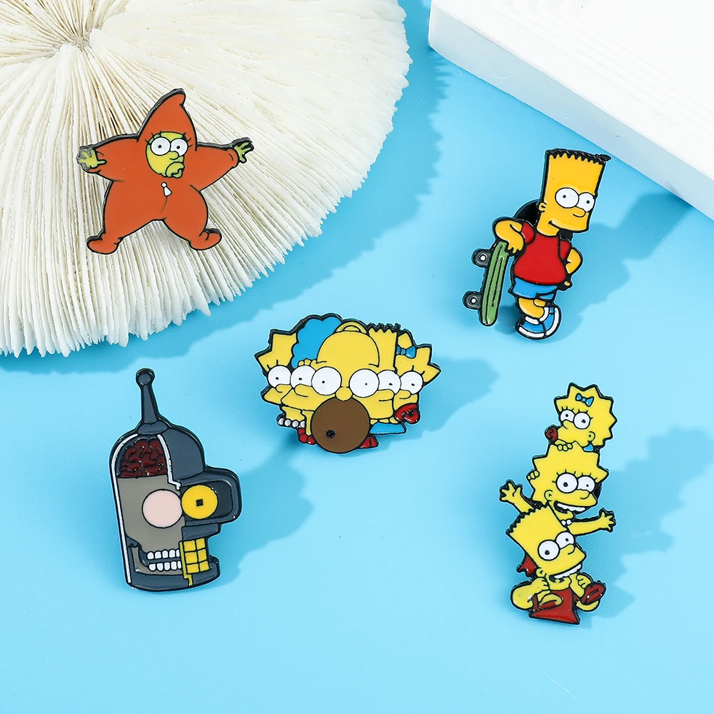 Os Simpsons Metal Esmalte Broches, Emblemas Anime Cartoon, Alfinetes de lapela bonitos, Acessórios Mochila, Roupas Jóias, Casa Bart