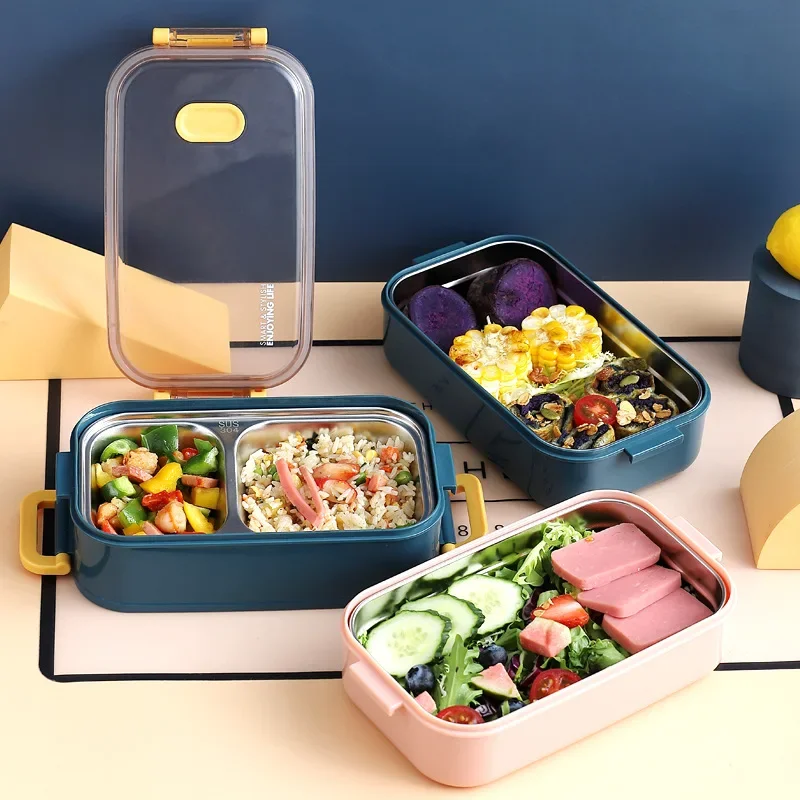 Hot Selling INS Double Layered 304 Stainless Steel Lunch Box for Adults and Students Unique Water Injection Design