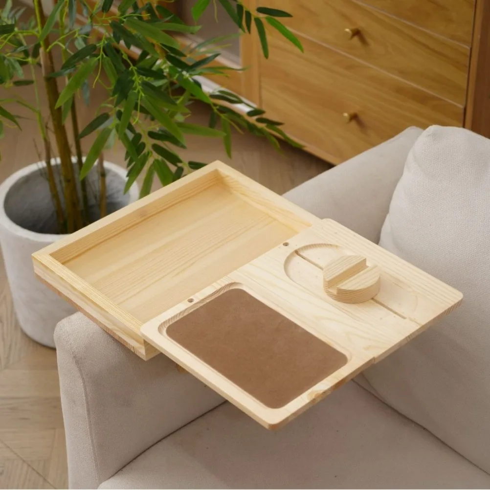 New Wooden Multifunctional Sofa Armrest Tray Phone Holder Rectangular Large Capacity Storage Tray Snack Decorative Tray
