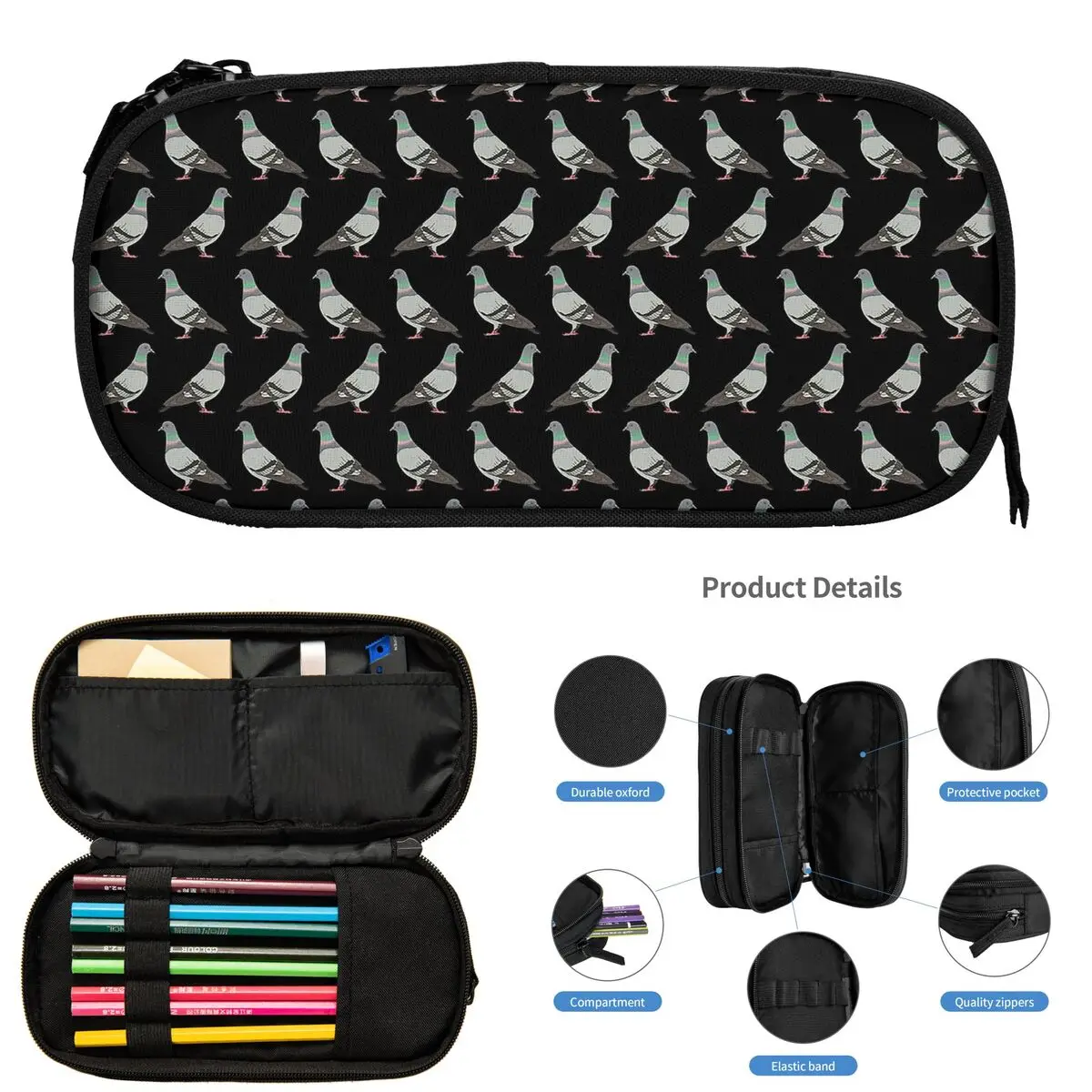 Pigeon Walk 2020, Federmäppchen mit schwarzem Hintergrund für Studenten, Geschenke, Stiftbox, Bleistiftbeutel, großes Fassungsvermögen, Federmäppchen, Stifthalter