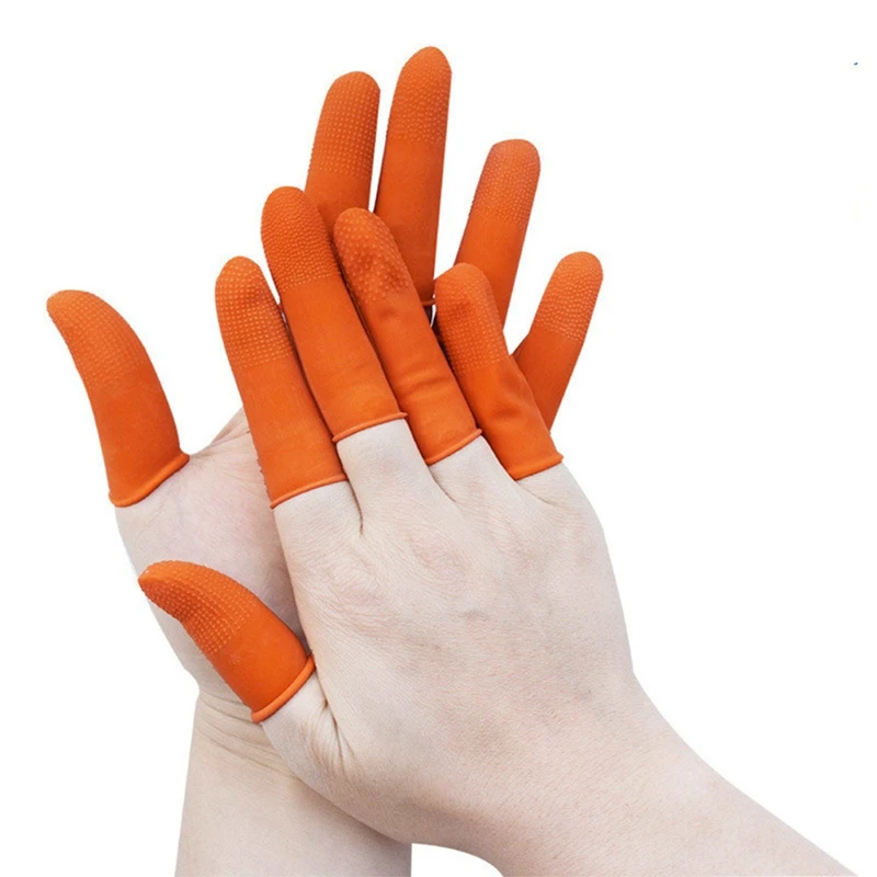 100Pcs Rubber Anti-Slip Finger Cots Orange Disposable Protective Finger Cots For Electronic Repair Durable