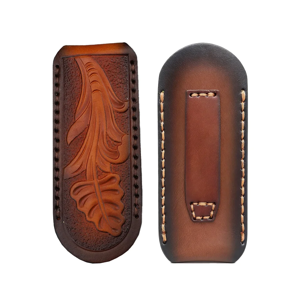 Top Grain Hand‑Carved Real Leather Knife Sheath Portable Protective Pouch for Small Folding Knives view 4