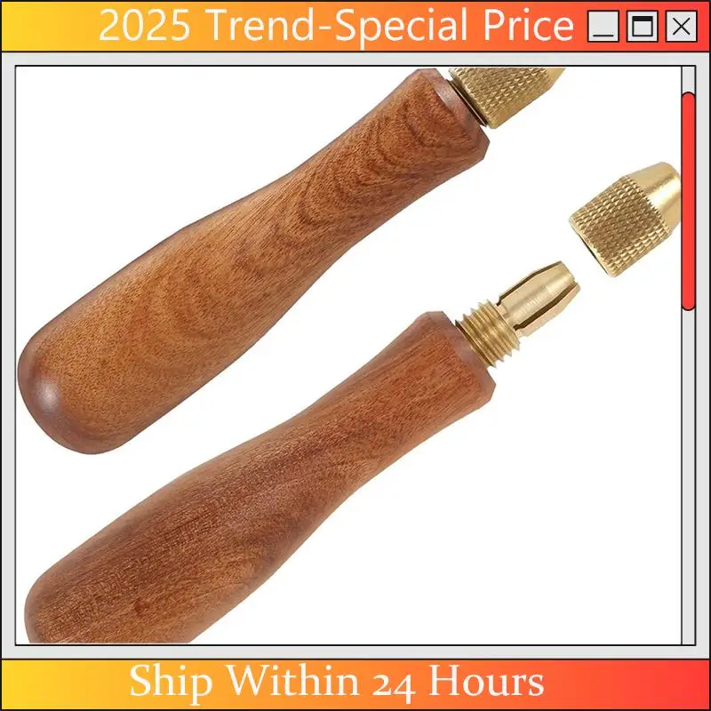 

A61Z Deals 2Pcs Wood File Handle Hand Drill File Handle With Brass Collet Chuck Wooden Handle For Hand Drill File Handle