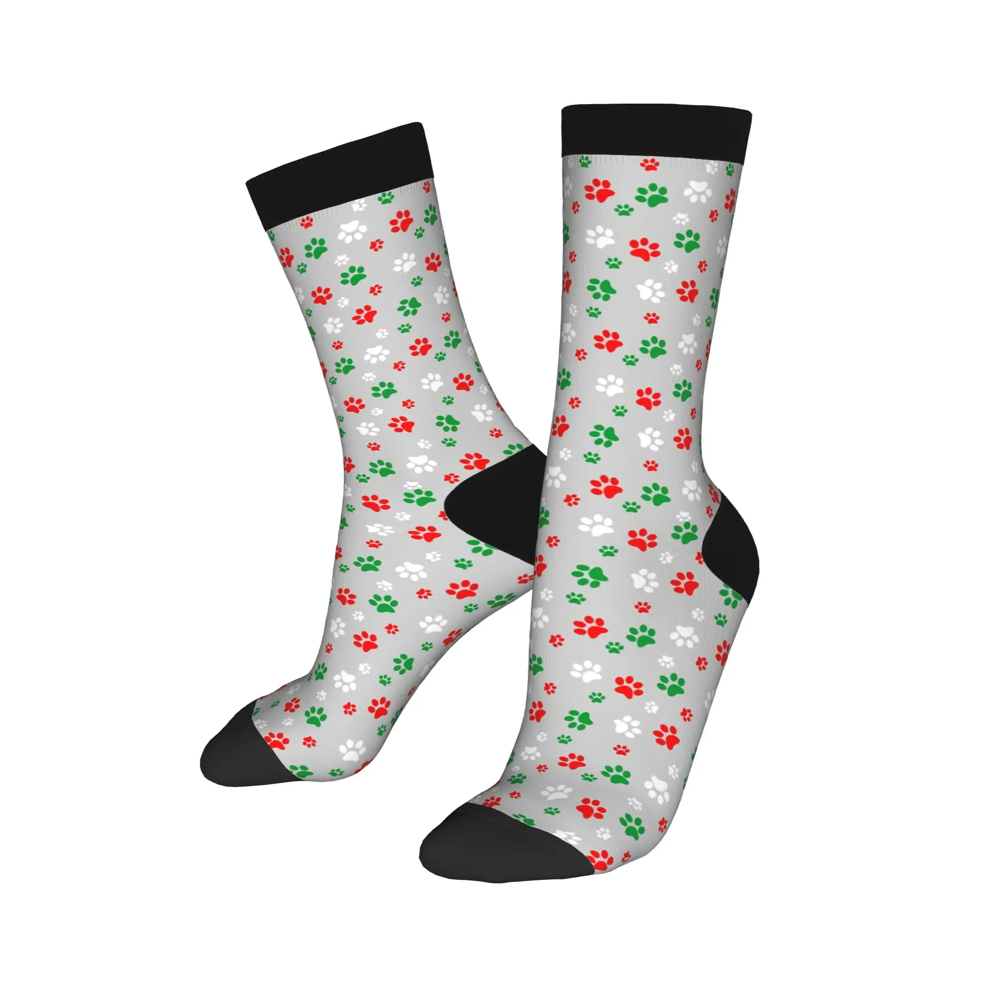 Autumn Winter Colorful Men's Women's Merry Christmas Dog Paw or Cat Paw Pattern Socks  Sweat Absorbing Sports Socks