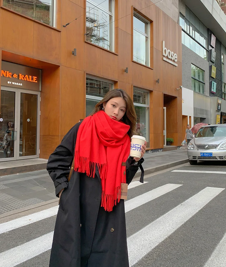 

Зимний шарф для женщин, кашемировое теплое однотонное розовое одеяло из пашмины, женское толстое мягкое шаль Bufanda с большими кисточками, длинная Echarpe