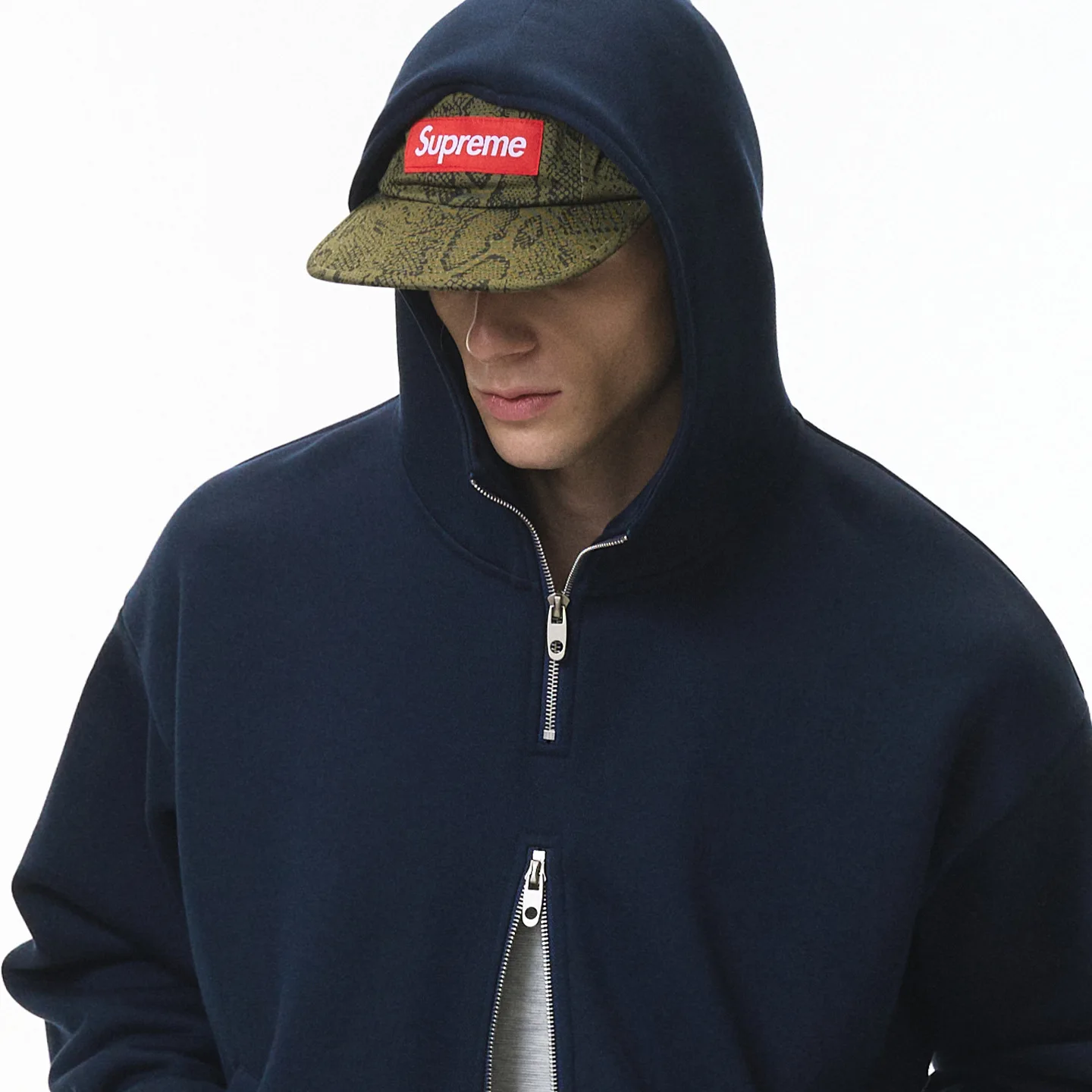 

Мужская флисовая куртка с капюшоном: двойная молния и короткий крой | Новое зимнее поступление, толстый уличный термосвитер в американском уличном стиле