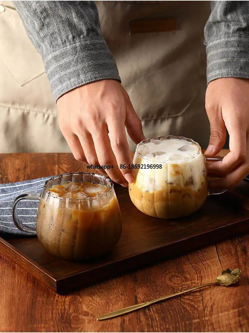 

Прозрачная термостойкая стеклянная кружка для кофе, чая и молока с вертикальным узором в виде тыквы