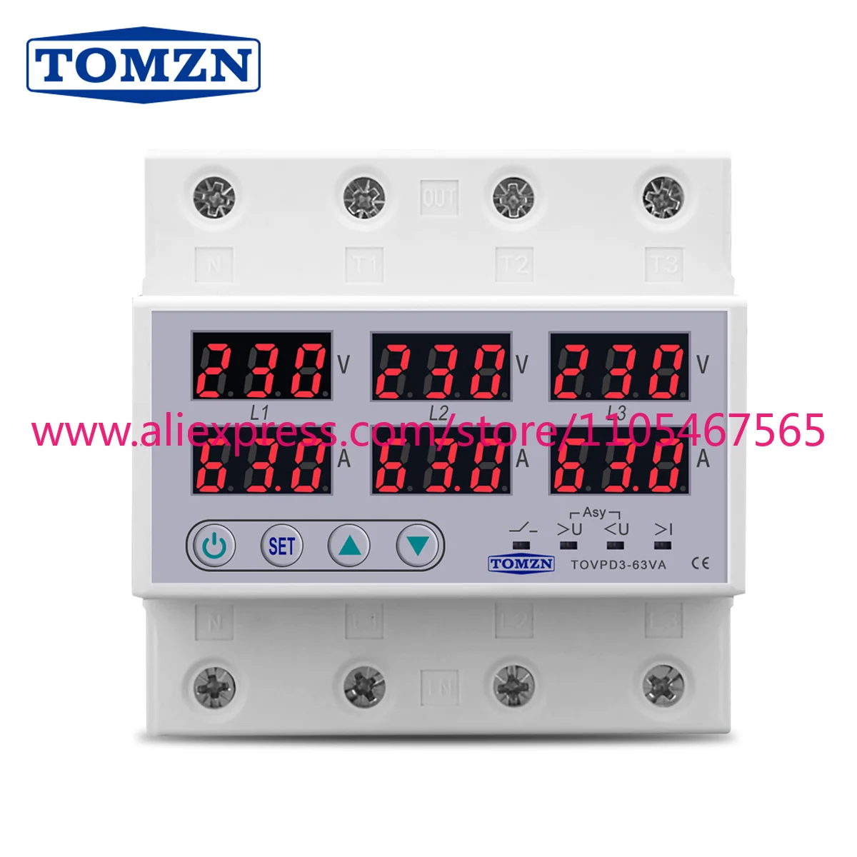 5Pcs TOMZN 3-phase Din rail voltmeter ammeter adjustable overvoltage limit viewership of protection monitoring relay protector