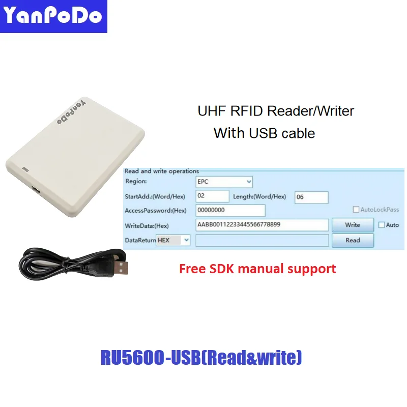 Yanpodo-lector de RFID de escritorio USB, copiadora de 10cm-1m, 860Mhz ~ 960Mhz, UHF, gratis java C ++ C # SDK para sistema Android