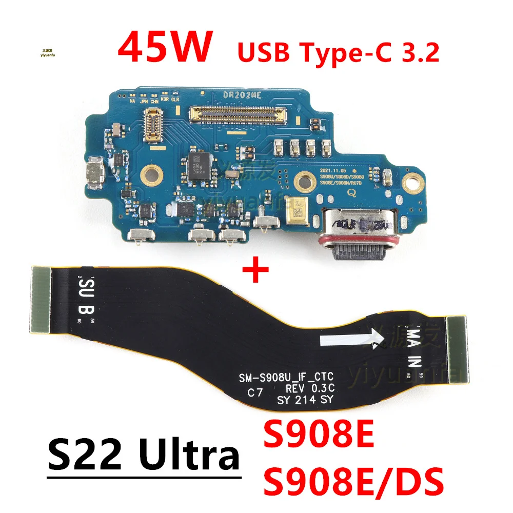 

For Samsung Galaxy S22 Ultra S908E SM-S908E/DS USB Fast Charger Charging Port Dock Connector Microphone Main Board Flex Cable