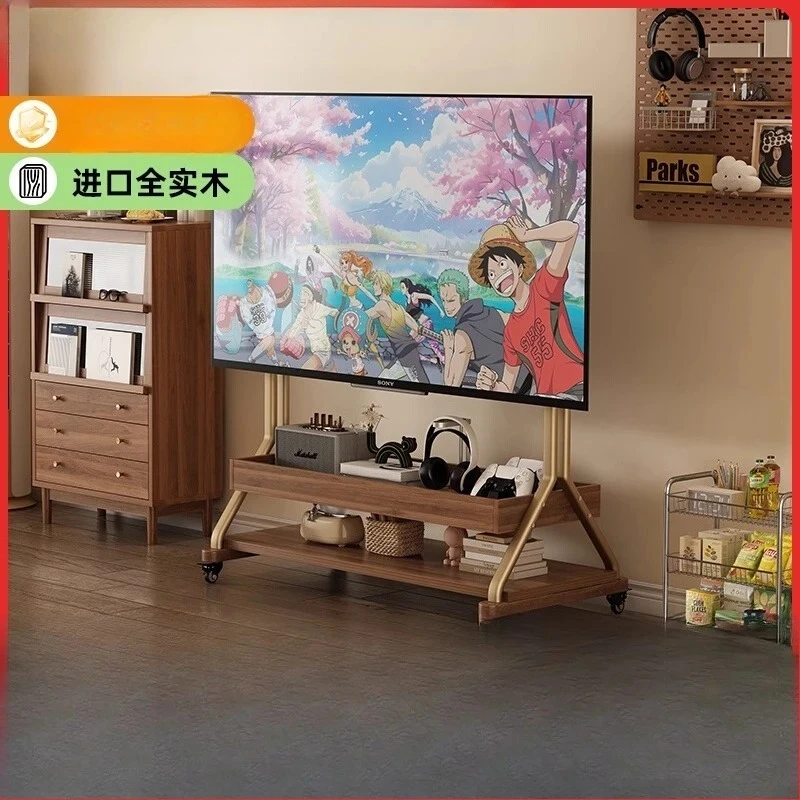 ^Solid wood removable TV cabinet living room household small apartment modern simple floor storage TV bracket
