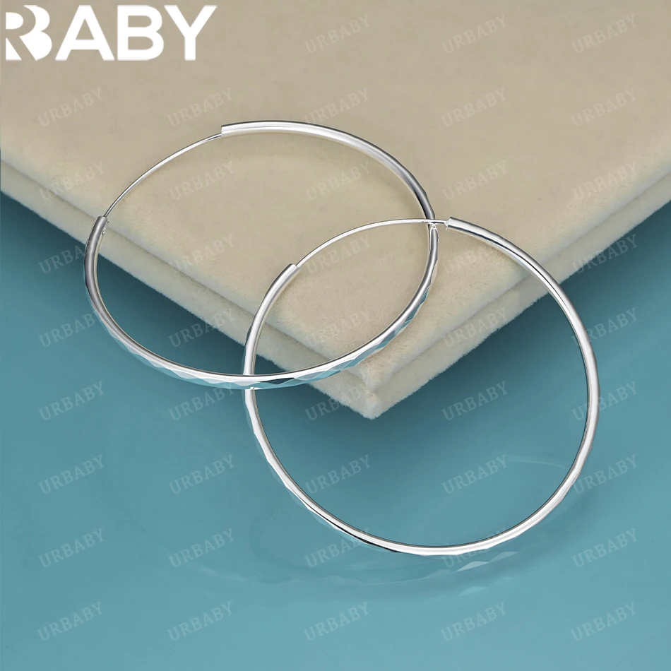 

URBABY 925 Sterling Silver 50mm Big Circle Hoop Earrings For Woman Engagement Party Fashion Charm Jewelry Gift