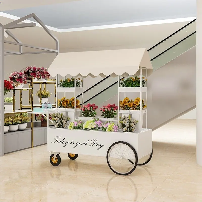 Stall selling flower cart hand push stand room display arrangement rack wake up shop  stall