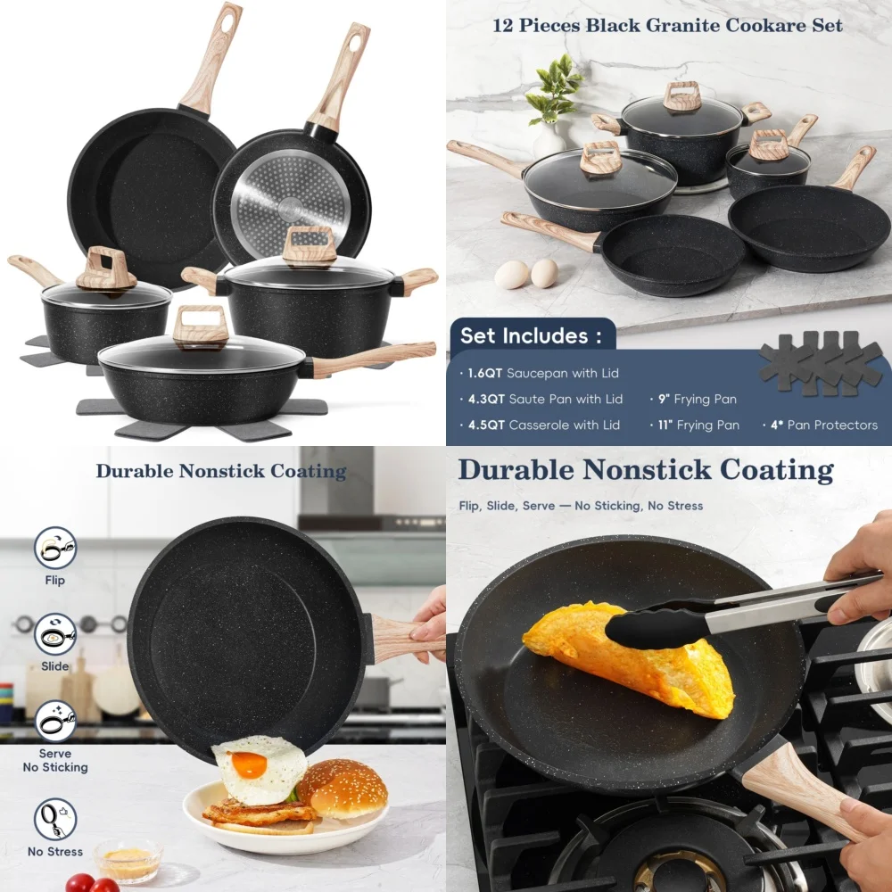 

Cookware Sets12 Piece Non Stick Cookware Set Premium Die Cast Aluminum Pots and Frying Pans for Healthy Cooking