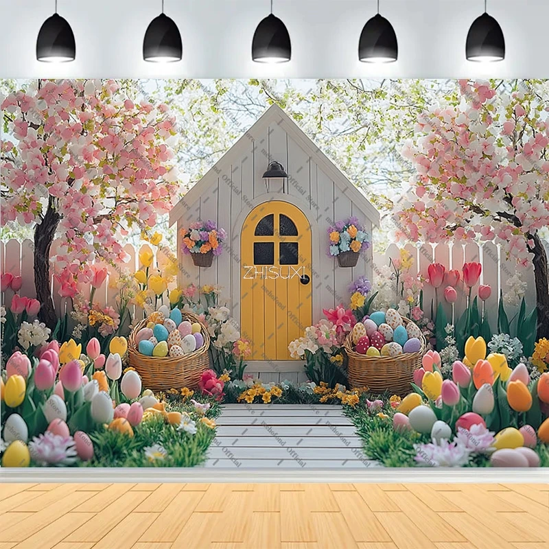 อุปกรณ์ตกแต่งงานปาร์ตี้อีสเตอร์ สวนฤดูใบไม้ผลิ อุปกรณ์ประกอบฉากถ่ายภาพเด็ก กระต่าย ไข่หลากสี พื้นหลังถ่ายภาพทารกแรกเกิด FH-34