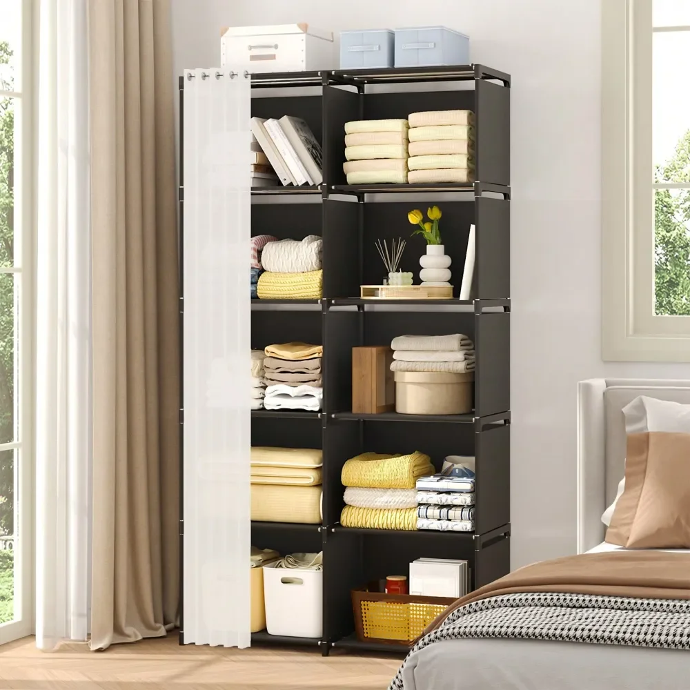 

10Compartments Simple Wardrobe, White Black, Large Capacity Wardrobe, Standalone Wardrobe, Suitable For Bedroom, Living Room, E