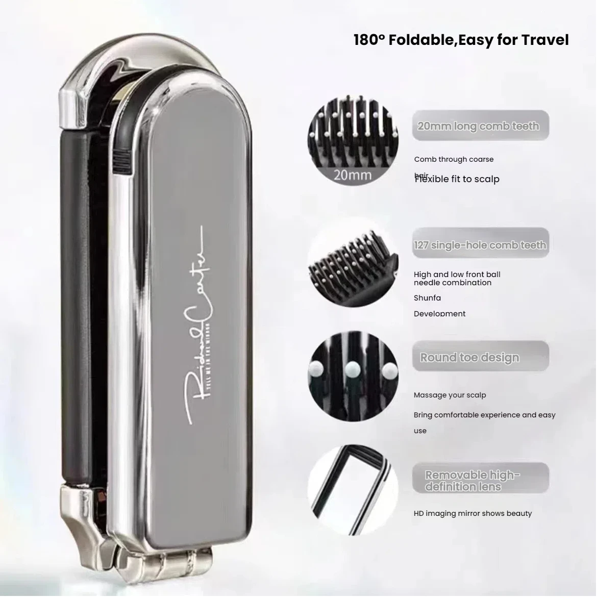 여자 여자를위한 거울 실리콘 만화 휴대용 접이식 빗과 귀여운 여행 접는 쿠션 빗