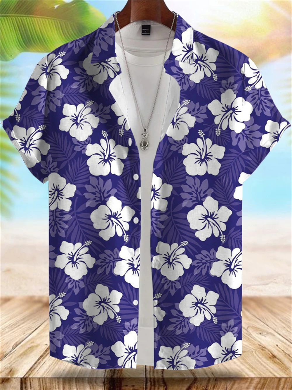 Herrenhemd im Hawaii-Stil am Meer, Sommerurlaub, lässiges Herren-Kurzarmhemd, Outdoor, Strand, lockeres, bequemes Herrenhemd