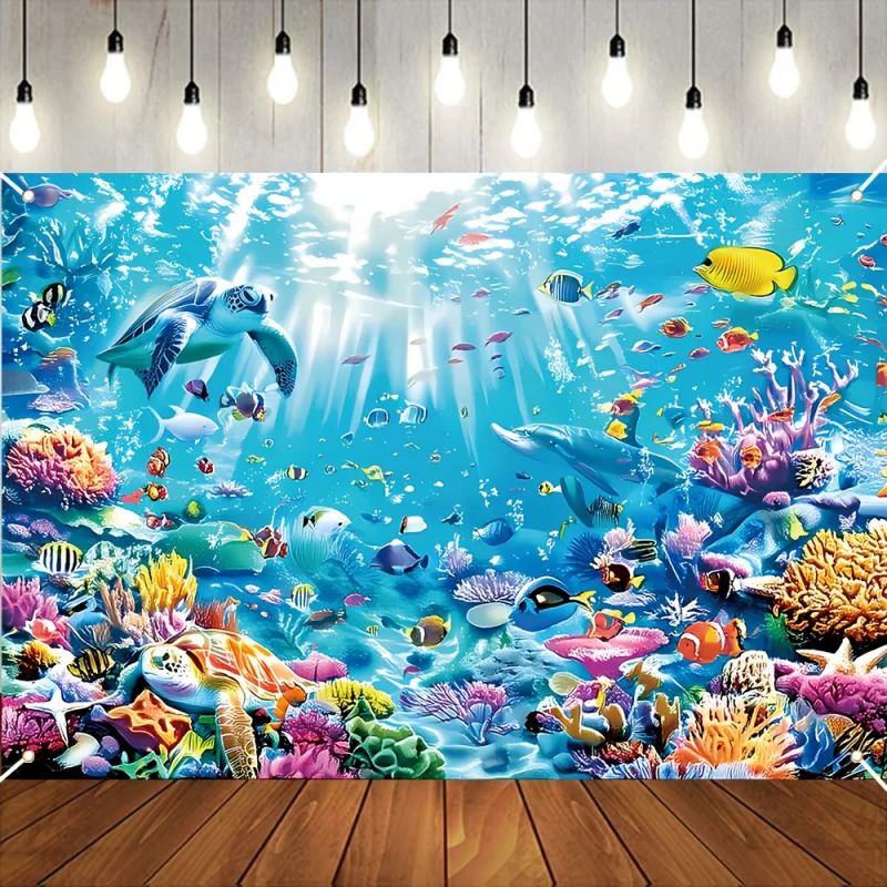 Underwater World Ocean Theme Background Cloth Children Room Aquarium Decoration Photography Background Wall