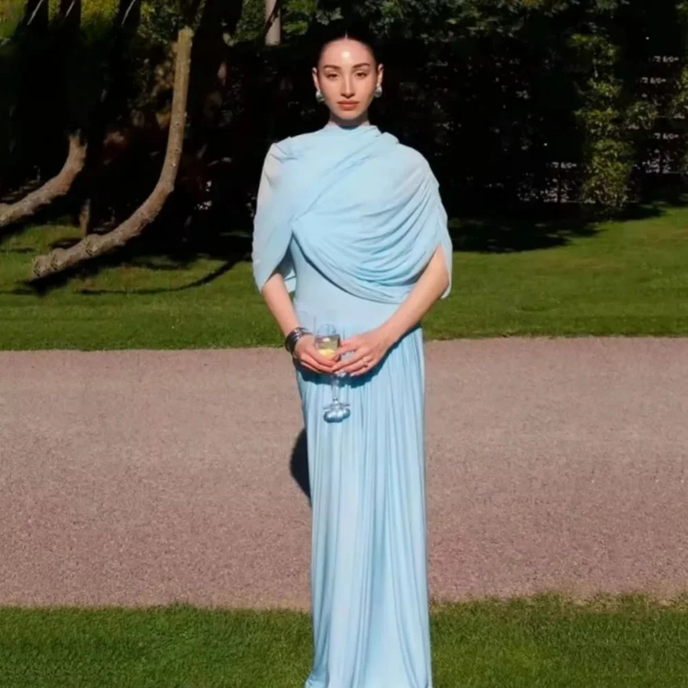 مثير مخصص التدابير العربية السعودية الأزرق أنيقة حورية البحر فساتين السهرة عالية الرقبة نصف الأكمام فساتين لحضور الحفلات الموسيقية ضفائر حزب Fo