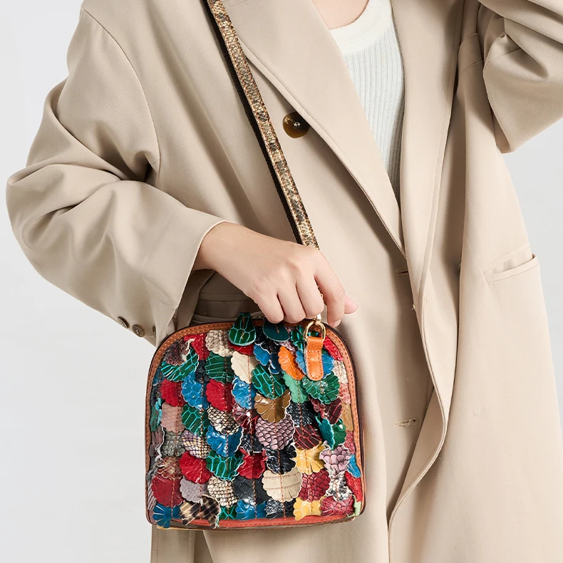 

New Faionable Floral Color Blo Leather Handbag Women's Crossbody oulder Bag ell ape Handheld Bag Zipper Closure