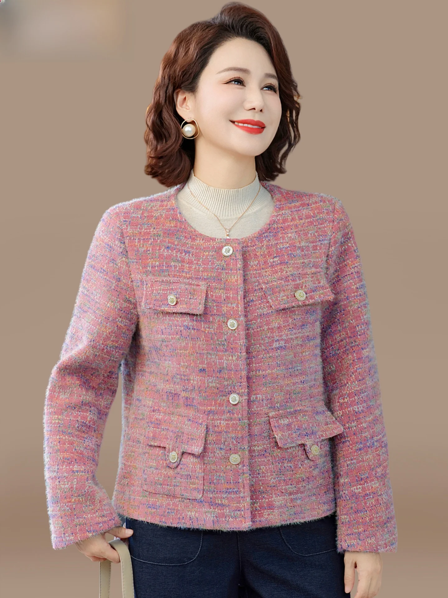 

Модный короткий шерстяной стеганый жакет в стиле французского шика, женская верхняя одежда, весенне-осенний кардиган для женщин среднего и старшего возраста