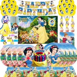 Princess Snow White Birthday Party Decorations Supplies Disposable Tableware Sets Girl Party Cups Plates Tablecloth Decor