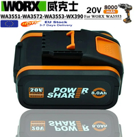 For Worx 20V 8.0Ah/8000mAh Lithium battery Rechargeable WA3551 WA3553 WA3553.1 WA3570 for All WORX Electric and Garden Tools