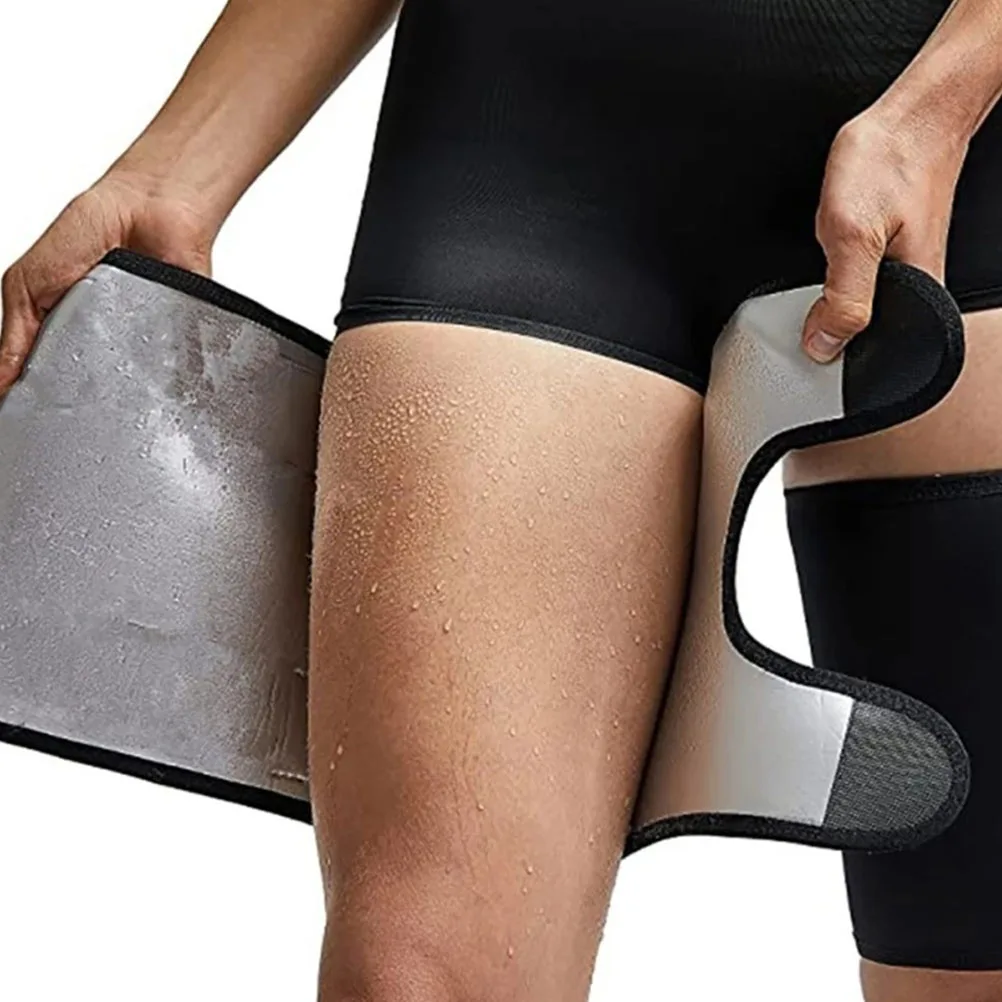 

Silver Ion Thigh Bands Black Fitness Sweat Sauna Leg Wraps Slimming Sleeves for Women Running Yoga Sports Adjustable